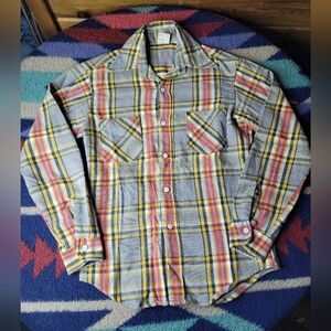 Vtg JCPenney Big Mac Flannel Shirt Mens Small Gray Plaid Long Sleeve Button Up